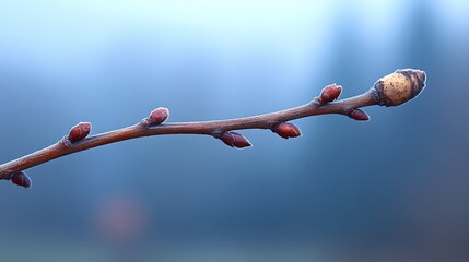 Frosty Branch With Emerging Spring Buds