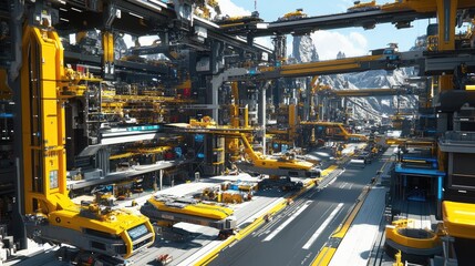 Futuristic Yellow Cityscape Complex Industrial Design