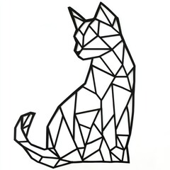 Geometric cat wall art, minimalist design, white background, home decor (1)