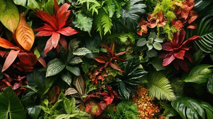 Lush Tropical Foliage Vibrant Green And Red Leaves