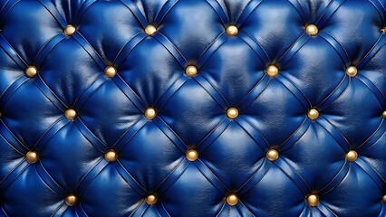 Fototapeta premium Luxury dark blue quilted leather texture, gold buttons, elegant upholstery pattern