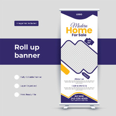Real estate rollup banner design and template design, Creative rollup banner design for real estate business, Modern real estate rollup banner design,