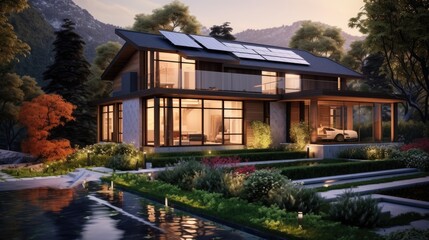 Modern Solar Powered Home Mountain Landscape Setting