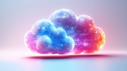 Vibrant 3D cloud icon with data transfer lines, [3D icon], [cloud computing and technology]. , clip art,isolated on white background 