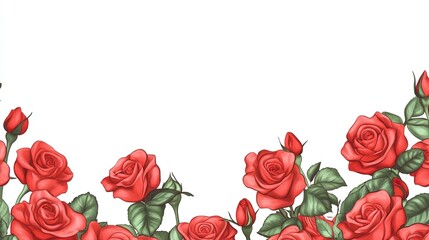 Bouquet of red roses on white background, perfect for Valentine's Day concept, with ample copy space for text and web design elements, ideal for romantic and elegant themes.