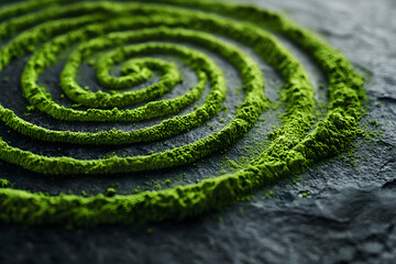 Naklejka premium Green powder spirals on dark surface, showcasing unique design