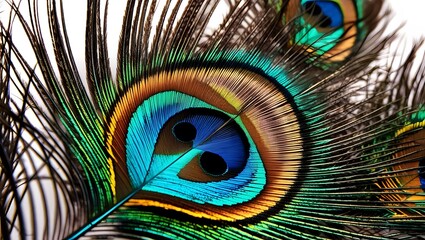 Obraz premium Peacock Feather Close Up Detail, Iridescent Plumage, Vivid Colors, Eye Design