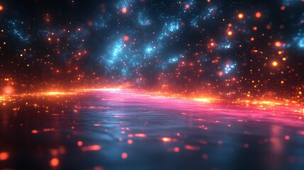 Fototapeta premium Abstract Cosmic Water Reflections Of Blue And Red Lights