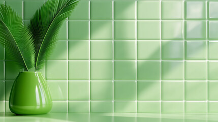 Elegant Pastel Green Tile Wall Mock-up in a Romantic Concept