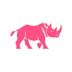 Obraz premium Pink rhino illustration, wildlife, animal, symbol, design, white background, logo use