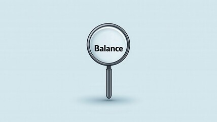a magnifying on word of business concept. A magnifying glass highlighting the word "Balance" on a soft blue background.
