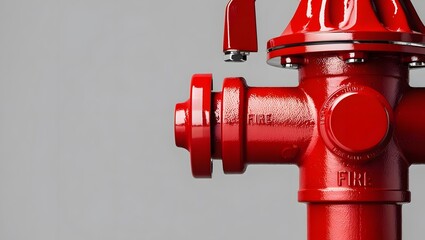 Red metal fire hydrant safety emergency equipment on light background
