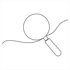 Continuous one line art magnifying glass search symbol sketch vector illustration