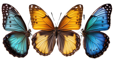 Obraz premium set of beautiful blue green yellow butterflies on white background.