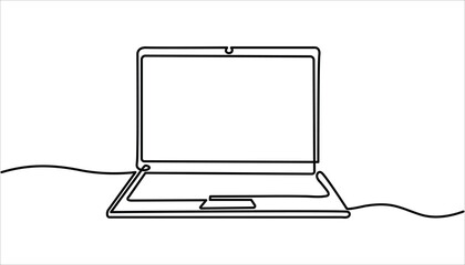 Minimalist laptop continuous one line drawing illustration
