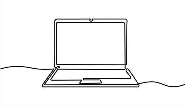 Minimalist laptop continuous one line drawing illustration