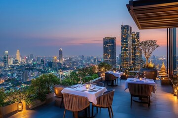 Rooftop Dining: A vibrant restaurant with panoramic city views.