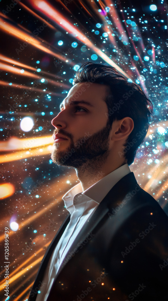 Aufkleber Businessman with glowing lines and particles exploding from his head, concept of brainstorming and creativity