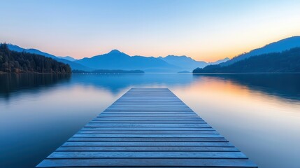 Fototapeta premium Floating solar farms on a calm lake at dawn, green technology, innovative renewable energy