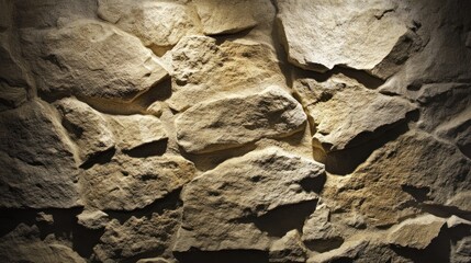 Naklejka premium A rough, natural stone surface with visible chisel marks, illuminated from the side to create depth and highlight the texture 