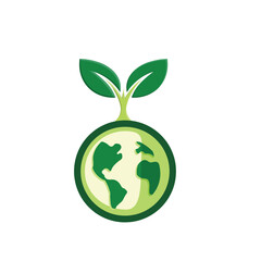 sustainable icon. earth and plant vector. reuse, recycle, renewal for carbon reduction, net zero, green energy, eco-friendly concept. Flat color design style