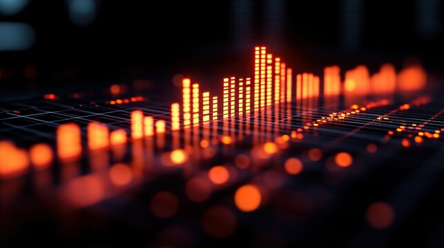 Glowing audio waveform data visualized on digital grid background