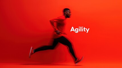 Obraz premium a magnifying on word of business concept. Dynamic runner in a red setting, showcasing speed and agility.