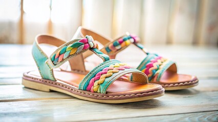 Elegant Pastel White Background Women's Summer Sandals Fashion Photography