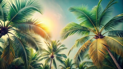 Tropical Paradise Sunlit Palms Reaching for the Sky, a Lush and Vibrant Scene of Summer