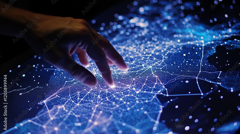 Canvas Prints a zoomed-in shot of a hand tracing a celestial map, with constellations glowing softly under a black