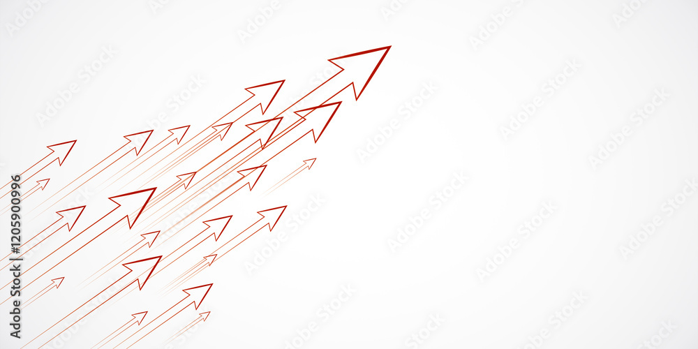 Poster Red arrows pointing upward on white background, symbolizing growth and success concept. 3D Rendering