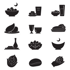 Iftar food (Dates, Water, Bread) silhouette Food and Drink Black Icons Food and Drink Black Icons