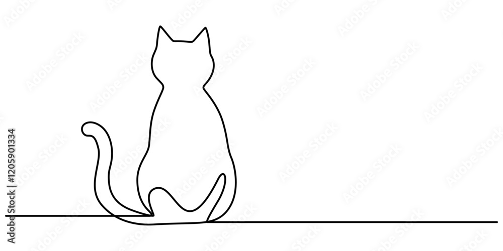Fototapete Continuous one simple single abstract line drawing of cat icon in silhouette on a white background vector illustration. Stock illustration, continuous line drawing of Cat. one line cat shape with pro.