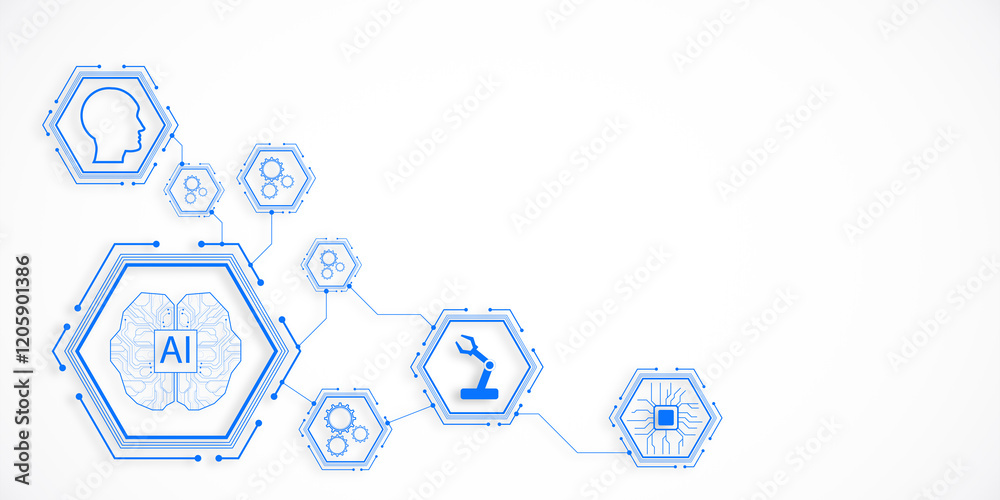 Aufkleber Artificial intelligence and automation icons interconnected on white background. 3D Rendering