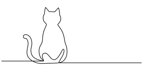 Continuous one simple single abstract line drawing of cat icon in silhouette on a white background vector illustration. Stock illustration, continuous line drawing of Cat. one line cat shape with pro. © line drawing