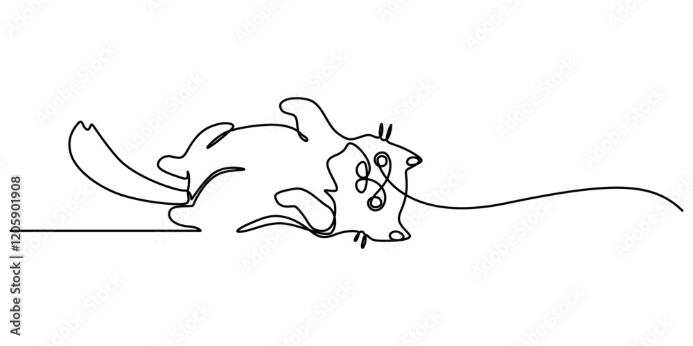 Poster Continuous one simple single abstract line drawing of cat icon in silhouette on a white background vector illustration. Stock illustration, continuous line drawing of Cat. one line cat shape with pro.