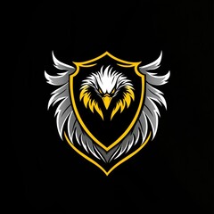 Eagle head shield wings logo, gaming mascot design