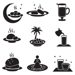 Iftar food (Dates, Water, Bread) silhouette Food and Drink Black Icons Food and Drink Black Icons