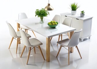 Fototapeta premium Elegant White Kitchen Dining Table, Isolated Clipping Path, Clean Minimalist Design, Stock Photo