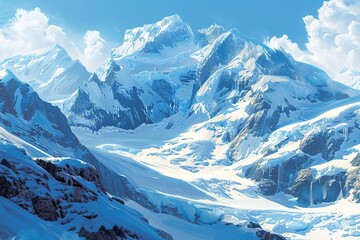 Obraz premium A mountain range covered in snow with a blue sky in the background