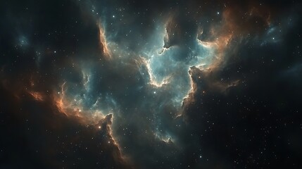 A Starry Sky with Nebulas in Shades of Blue and Orange