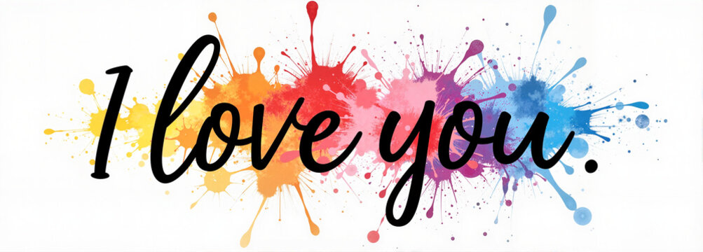 Colorful 'I Love You' text with splashes of paint