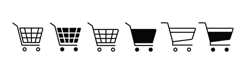 Shopping cart icon set. Shopping cart symbol in thin line and flat style. Online shop, buy, sale symbol for apps and websites. Vector illustration