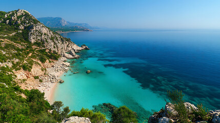 Obraz premium wide-angle view of a chalcedony coastline with clear, turquoise water stretching into the distance