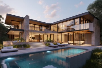 Fototapeta premium Modern Luxury Home With Infinity Pool And Stunning Views