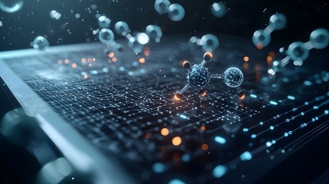 Hyper-Realistic AI-Powered Nanobot in Futuristic Digital Environment with Molecular Structures and Data Flow