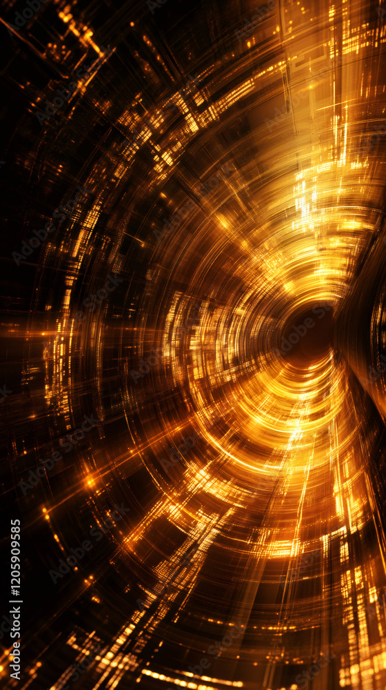 Leinwandbilder golden fiber optic tunnel visualizing high-speed data transmission, representing technological conne