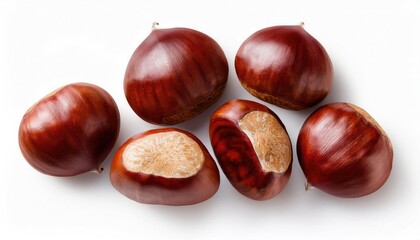 Chestnuts on a white background top view