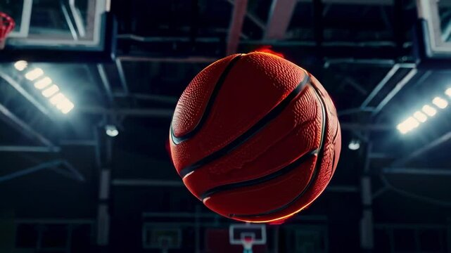 Basketballs in Motion with Flames Shot in Dramatic Lighting Footage