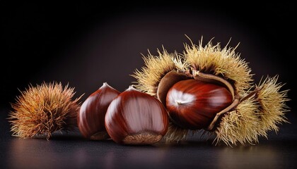 Chestnuts on black background 